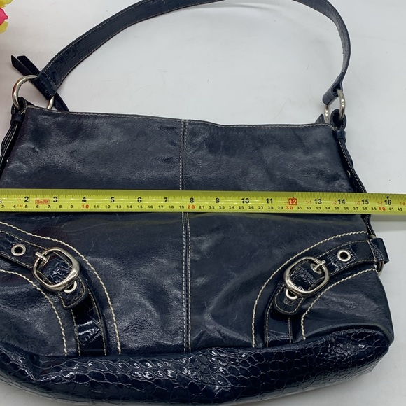 Luce gorgeous navy blue leather shoulder bag wit check lining MCB5405M - Picture 3 of 14